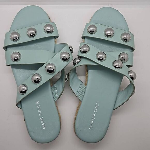 Prisca Sandal Marc Fisher Women Slip On Studded Espadrille Blue Size 8.5 - Picture 2 of 8